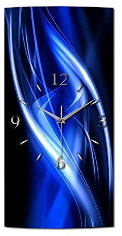 Kreative Feder Abstrakt Blau Metallic Designer Funk Wanduhr Funkuhr modernes Design * Made in Germany* WAG115FL * leise kein Ticken (50x25cm)