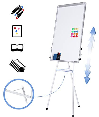 Jago® Flipchart Coyote – 60 x 90 cm, höhenverstellbar, Staffelei, Stiftablage, mit zahlreichem Zubehör - Magnetisches Whiteboard, Magnettafel, Präsentationstafel, weiße Magnettafel