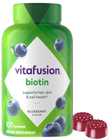 vitafusion Extra Strength Biotin Gummy Vitamins, Berry Flavored, 5,000 mcg Biotin Vitamins, America’s Number 1 Gummy Vitamin Brand, 50 Day Supply, 100 Count (packaging may vary)