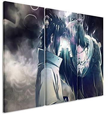 Leinwandbild 3 teilig Uchiha_Brothers_Naruto_3x90x40cm (Gesamt 120x90cm) _Ausführung schöner Kunstdruck auf echter Leinwand als Wandbild auf Keilrahmen