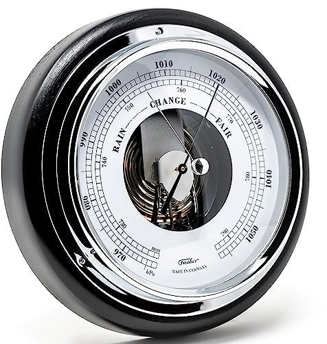 Fischer 1434B-06 - Innen-Barometer - 170mm Druckmessgerät mit schwarzem Echtholz-Gehäuse gebeizt - Made in Germany