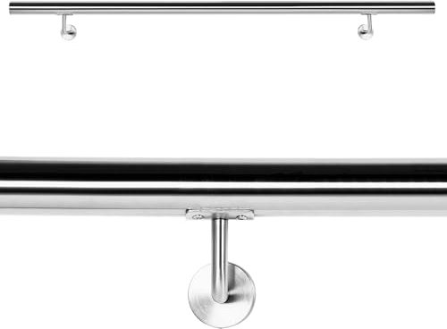 WilTec Kit Main courante Escalier 200cm Acier affiné V2A Garde-corps Rambarde Support mural Dispositif de fixation Balustrade Logement Entreprise