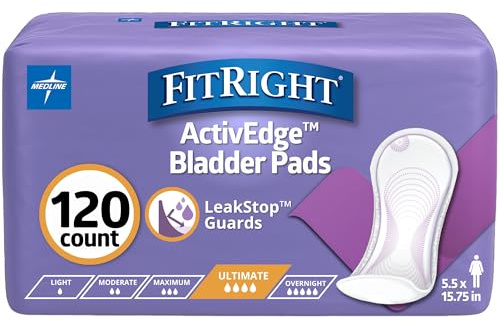 FitRight Incontinence Bladder Control Pads, Ultimate Absorbency, 5.5 x 15.75, 10 Count (Pack of 12)