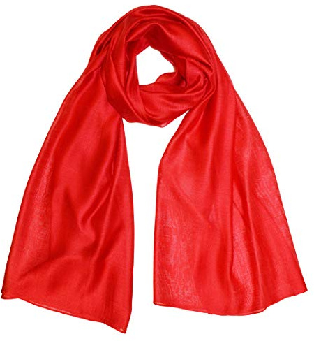 thb Richter XXL Seidenschal Seide Schal Seidenmischung Tuch Schals Tücher Stola Silk Farbverlauf Einfarbig uni Halstuch Lang Karo-Muster Große-Punkte Muster (Unifarben - Rot)