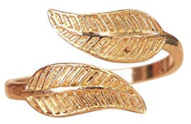 MiYa Jewelry Handmade Gold Leaf Wrap Adjustable Toe Ring, Yellow Gold Plated over Sterling Silver, Classic Floral Open Toe, Pinky or Knuckle Rings for Women, foot bare jewelry (Gold-Plated)