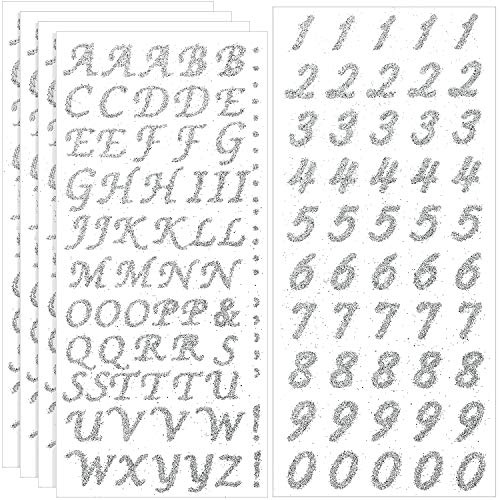 Outus 5 Blätter Abschluss Kappe Aufkleber Dekoration Glitzer Alphabet Buchstabe Aufkleber Selbstklebende Strass Buchstaben Nummer Aufkleber für Abschluss Kappe Kunst Dekorationen (Silber)