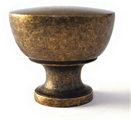 French Furniture Fittings Athena Kitchen Cabinet Knob Set of 6 32mm Round Deep Antique Brass Cupboard & Drawer Handles with Screws Included – Classic, Durable, Stylish Design