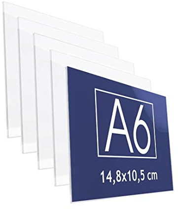 Danieli Store - Soporte de Pared de Metacrilato A6 Horizontal para Carteles. Expositor con Adhesivo Doble Cara para Pared y Cristal. Soporte de Acrílico Transparente para Avisos (5 unidades)