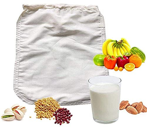Bio-Baumwolle/Hanf Nussmilchfilterbeutel I Wiederverwendbares Lebensmittelsieb für Joghurt, Nuss, Milch, Käse, Tee, Kaffee (Bio-Baumwolle)