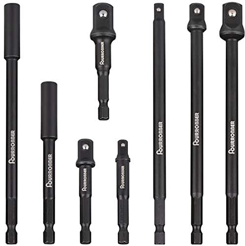 FOURROBBER Stecknuss Adapter Set 4-tlg,1/4 3/8 1/2 Vierkant | 1/4 Sechskant,Cr-V Stahl,passend für Bohrmaschine,Akkuschrauber und Stecknüsse