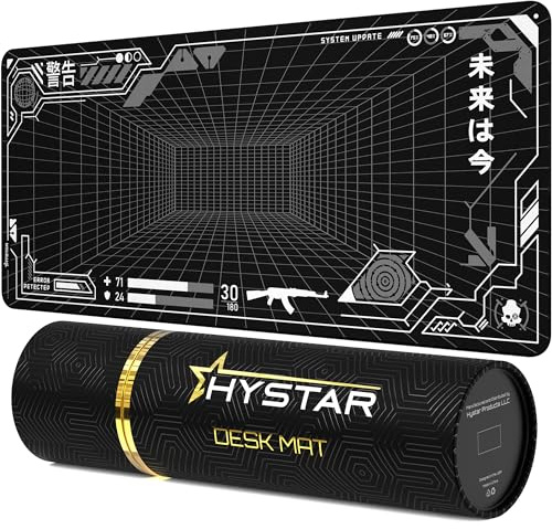 Hystar® Extended Gaming Mouse Pad | XXL 36 x 16 | 5mm Thick, Waterproof Surface, Smooth Polyester Fabric, and Natural Rubber Base | Mainframe (Dark)