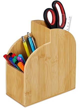 Relaxdays Stiftehalter Bambus, Schreibtisch Organizer, Bambus, Natur | Büro