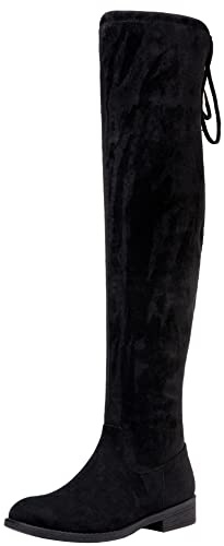 Vepose Women's Black Suede Over The Knee Boots with Low Flat Heel and Thigh High Style for Women Size 8 (CJY998 Black 08)