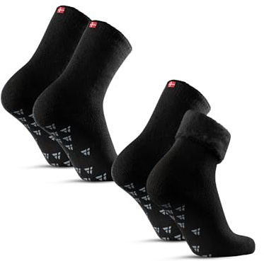 DANISH ENDURANCE 2 pack Calcetines Térmicos Antideslizantes, para Mujer y Hombre, Negro, 0