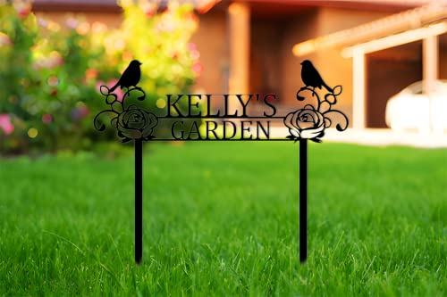 Riaeelvs Personalized Hummingbird and Flower Garden Signs,Couple Birds Metal Yard Art,Garden Stake,Metal Sign,Lawn Decor,Patio Signs and Decor Outdoor,Personalized Gifts,House Warming Gifts New Home