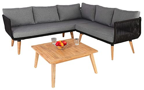 Mendler Garten-Garnitur HWC-L30, Garnitur Sitzgruppe Lounge-Set Sofa, Akazie Holz MVG-Zertifiziert - Polster dunkelgrau