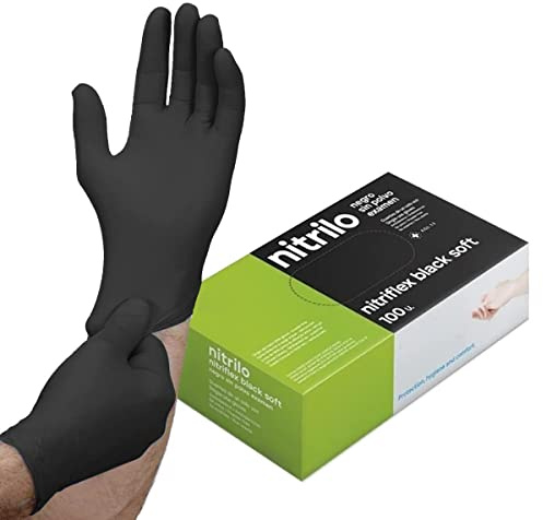 ABD Einweghandschuhe aus Nitril, puderfrei, latexfrei, CE-zertifiziert nach EN455 für Lebensmittel, Größe S, Schwarz, 100 Stück