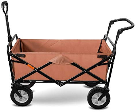 MOLVUS Household Folding Garden Trolley Cart Heavy Duty Wagon Multi-Function Shopping Cart for Outdoor Camping Fishing Pull Truck with 4 Wheels, Static Load: 150Kg (Khaki)