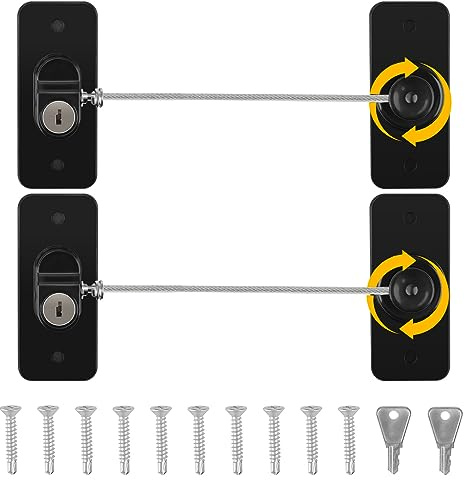 Serrature del Limitatore di Finestra, NewBinn 2 Pezzi Lucchetto Frigorifero Bambini, Autoadesiva Blocco Lucchetto Frigorifero con Chiave per Frigorifero Armadi Porte Finestre, Nero