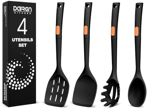 Silikon-Spatel und Spaghetti-Löffel, hitzebeständiges Vollsilikon-Kochutensilien-Set, antihaftbeschichtet, große Küchenspatel, Löffel zum Kochen, Mischen, Servieren, Abtropfen