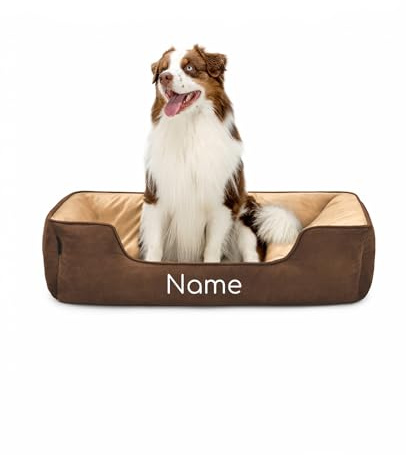 lionto Lit pour Chien 2-en-1 avec entrée Confortable, Couchage Douillet réversible pour Chiens et Chats, 110x80 cm, Coussin pour Chien en suédine Facile d'entretien, Marron/Beige (avec nom imprimé)