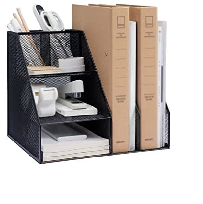 GRFIT Schreibtisch Briefablage Dokumentenablage Metall-Dateiregal, mehrschichtiger Dateirahmen, stehender Schreibtisch Bücherregal Organizer, Mesh Desk Organizer mit 6 Fächern Dokumentenablage