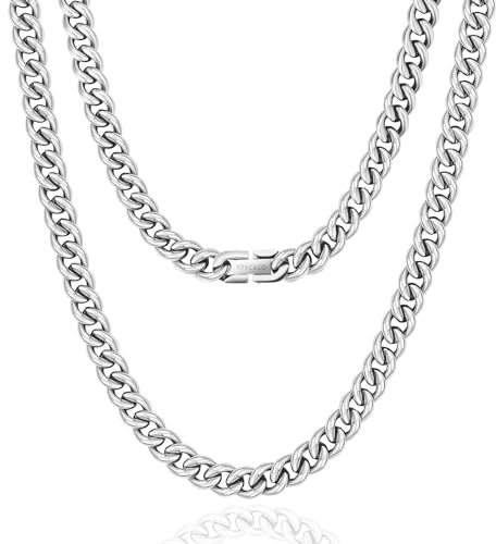 KRKC&CO 9mm Kette Männer, Panzerkette Herren Edelstahl, Silbrig Cuban Link Chains Silberkette Halskette, Geburtstag Weihnachten Geschenke für Männer Jungs, [Länge 50,8cm]