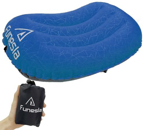 Funesla Kompaktes aufblasbares Kissen für Camping, ultraleichtes, rutschfestes Campingkissen für Reisen, Rucksackreisen, Strand, Angeln, Erwachsene und Kinder, Ultra 2.0, Blau