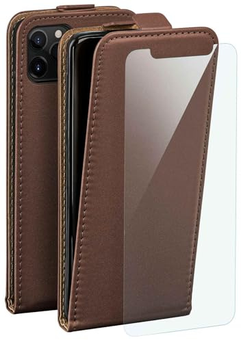 moex 4 in 1 Pack für iPhone 12 mini Hülle mit 3X Schutzfolie, Schutzhülle 360 Grad Rundumschutz [Flip Case Klapphülle + FlexProtect Folie] Handyhülle PU Leder, Dunkelbraun