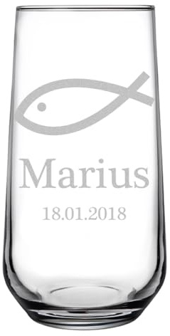 polar-effekt Wasser Trinkglas 470 ml mit Gravur - Wasserglas zur Taufe und Kommunion - Glas für Wasser, Saft und Limo - Taufgeschenk für Kinder - wiederverwendbar
