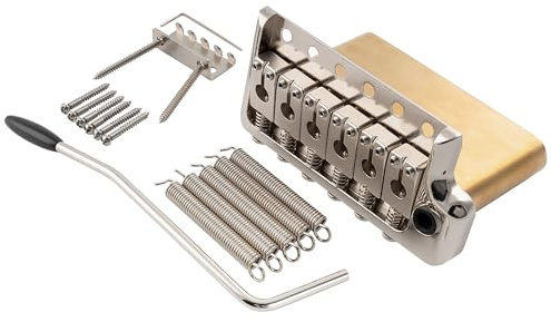 Musiclily Ultra 52.5mm (2-1/16 inch) Full Solid Brass 6-Screw Knife Edge Tremolo Bridge for Strat Style Electric Guitar, Nickel