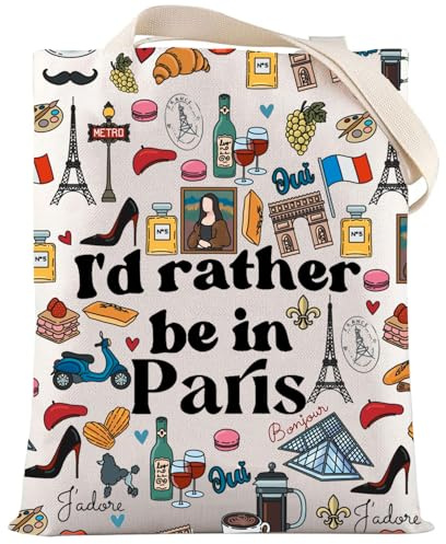 LEVLO Funny Eiffel Tower Cosmetic Make Up Bag France Paris Travelers Gifts I'd Rather Be in Paris Makeup Zipper Pouch Bag, in Paris F Tote