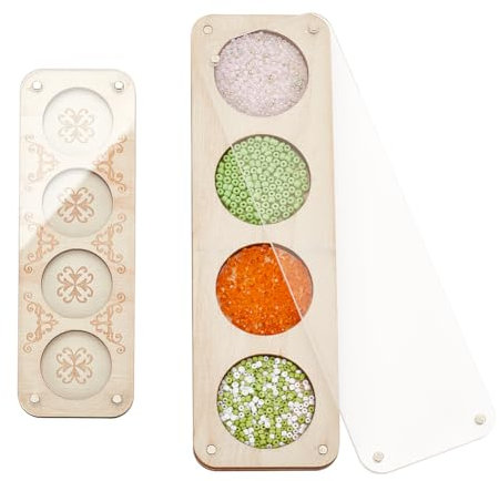 AHANDMAKER 2 Stück Aufbewahrungstablett Aus Holz Für Schmuck Mit Glasdeckel 2 Größen Holzperlenbrett Mit Deckel 4 Schlitze Aufbewahrung Organisation Für Perlen Armbänder