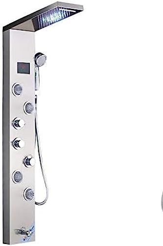 DRFGNF Bathroom Shower Faucet LED Shower Panel Column Bathtub Mixer Tap with Hand Shower Temperature Screen-Black,Brushed Nickle
