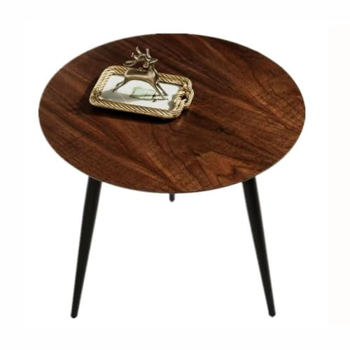 Table de salle à manger ronde finition noyer avec pieds en métal noir pour 2 à 4 personnes, table de cuisine en bois et métal pour la maison et le café (40 x 42 cm)