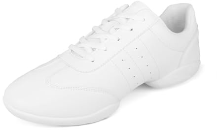 Asyusyu Weiß Cheerleader Schuhe PU Tanzsneaker Damen Geteilte Sohle Line Dance Schuhe-40EU
