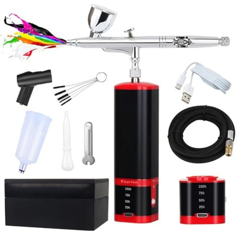 Asyduey Kit Aérographe à Batterie Supplémentaire à Double Action avec Compresseur, Ensemble D'Aérographe Sans à Batterie Remplaçable pour Manucure et Peinture
