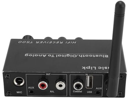 Bluetooth V5.3 Receptor de Audio, Convertidor de Altavoces de Audio de Audio de Audio Bluetooth T500 con Control Remoto, Entrada Coaxial/aux/USB/Bluetooth/micrófono