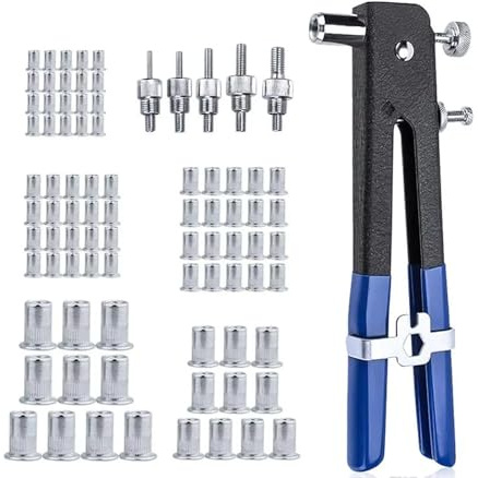 Kit Rivettatrice Inserti Filettati con 86pz 5 adattatori 4/5/6/8mm Dadi Rivetti M3 M4 M5 M6 M8 Professionale Pinza Manuale Rivetti Filettati Riparazione Auto Rimorchi Mobili ergonomica DR