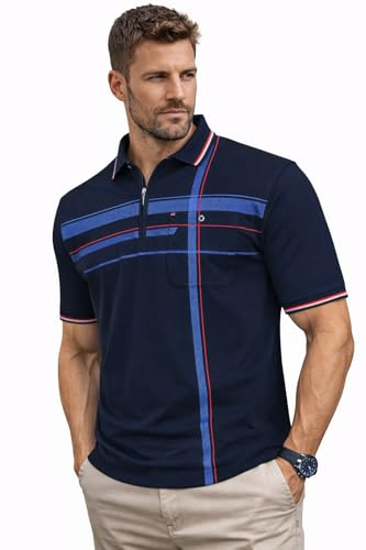 Soltice Poloshirts Herren Kurzarm, Gestreifte Polohemden mit Brusttasche, Blousonshirts aus Baumwoll-Mix (M bis 3XL)