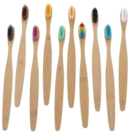 Spazzolino da Denti in Bambù Naturale Manuale 10 Pezzi per Adulti | Uso in Casa e Viaggio, Superficie Liscia senza Sbavature, Pulisce Efficacemente i Denti, Comodo da Usare