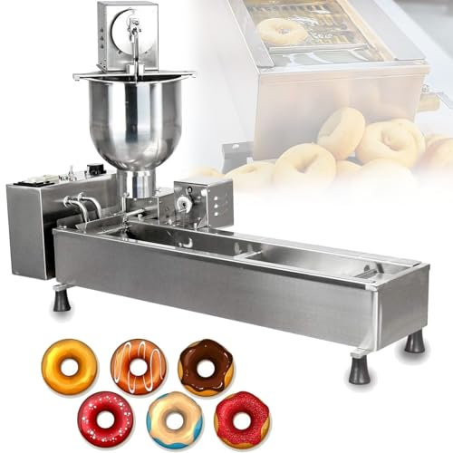 KJZQXYX Commercial Single Row Automatic Donut Making Machine, 7L Hopper Donut Maker with 3 Sizes Molds, Doughnut Fryer (Silver Single row)