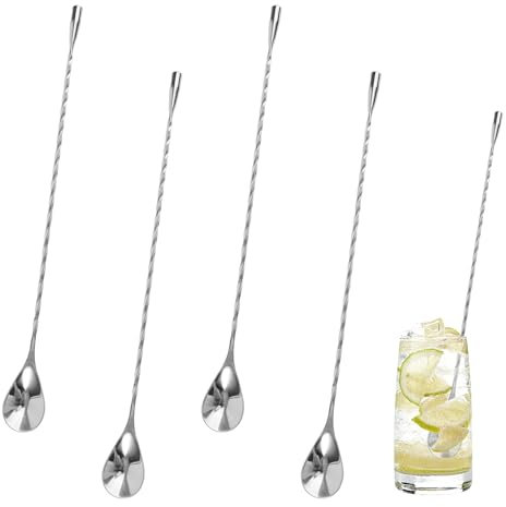4 Stück Barlöffel 30cm, Langer Stiel Cocktail Löffel aus Edelstahl, Professioneller Cocktailrührlöffel con Spiralmuster, Langer Griff Rühroffel, Bar Spoon für Martinis, Kaffee, Bar, Cocktail Shaker