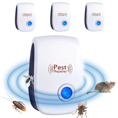 Repelente Ultrasónico de Plagas, 4 Pack Electrónico Repelente Mosquitos Insectos Control de Plagas, para Interiores Anti Ratones,Cucarachas, Moscas,Mosquitos, Arañas