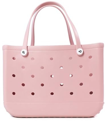 Sac Plage, Sac De Plage Femme Sac extra large d'été en EVA, sac de plage, panier for femme, sac fourre-tout de pique-nique, trous, sac à main étanche, pochette de shopping, sac à bandoulière(Pink,47 3