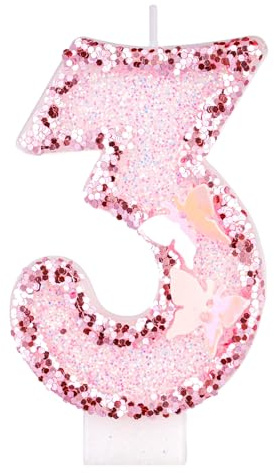 Alaoo Velas de cumpleaños con números 3, 3D, Rosa, Mariposas, Velas de cumpleaños, decoración para Tartas, Velas de Cumpleaños Niñas Mujeres para Pastel, Decoración Aniversarios