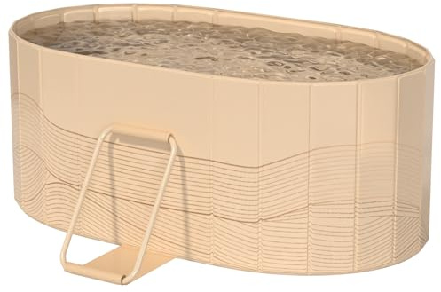 Vinteky Baignoire chaude et glacée portable 2 en 1 pour adultes, Pliable Portable, Fabriquée en PVC, Compartiment thermostatique à 5 couches, Baignoire isotherme chaud/froid (Doré)