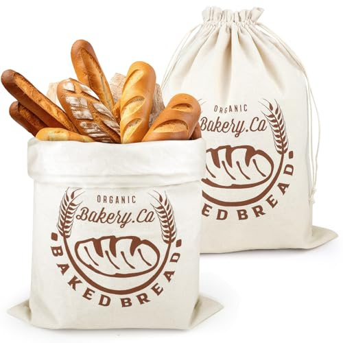 2 Piezas Bolsa de Pan de Lino con Forro TPU 45x35cm, Bolsas de Almacenamiento de Pan con Cordón Reutilizables Bolsa pan Tela para Conservación Fresca Alimentos y Transporte para Verduras Frutas Granos
