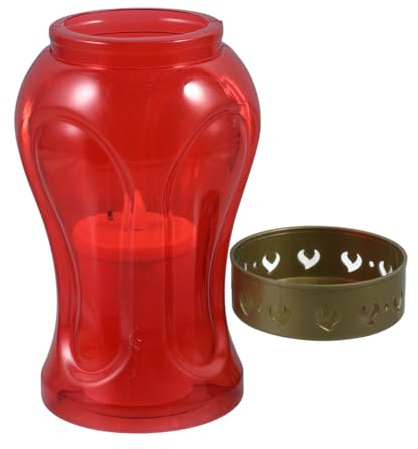 Toyvian Solar Powered LED Flameless Candle with Cross and Jesus Motif Red Taper Light for Garden Patio Decor Nighttime Soft Illumination Battery Operated Flexible Candle Light