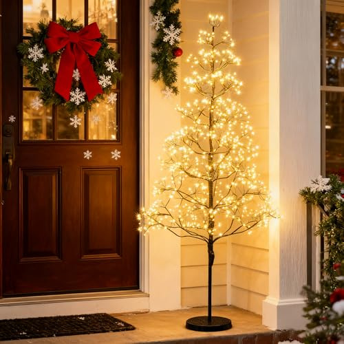 COSTWAY LED Lichterbaum, 120 cm Leuchtbaum mit 800 warmweißen Leuchten, LED Baum Innen, Lichterzweige mit Zemenständer, Weihnachtsdeko für Zuhause (Schwarze Basis)